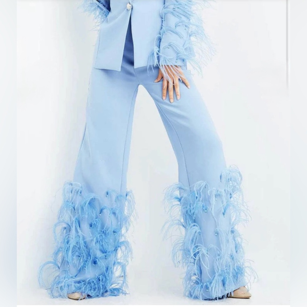 Jovani Perriwinkle Feather Embellished Evening Dress Pants (NWT!) size 4